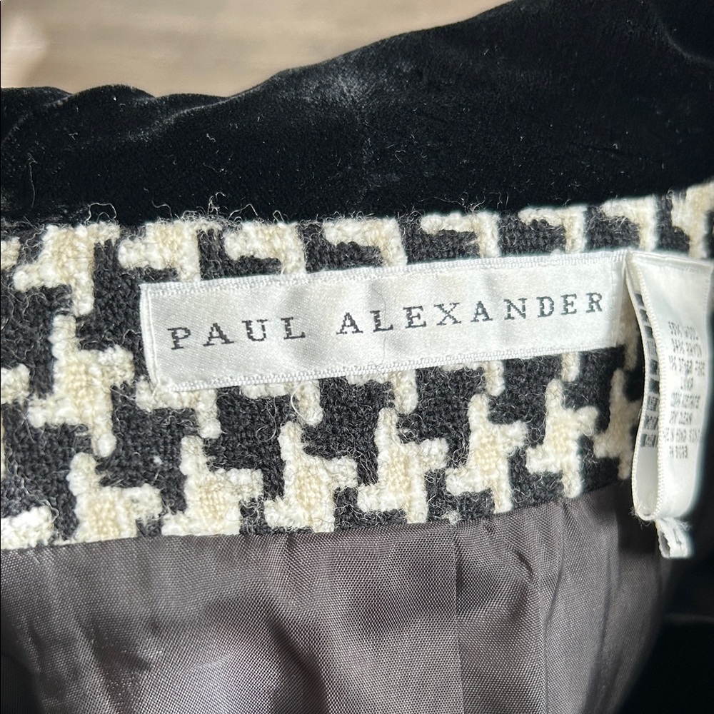 Paul Alexander Houndstooth Blazer Velvet Collar Wool Jacket Size 4 - Picture 3 of 8
